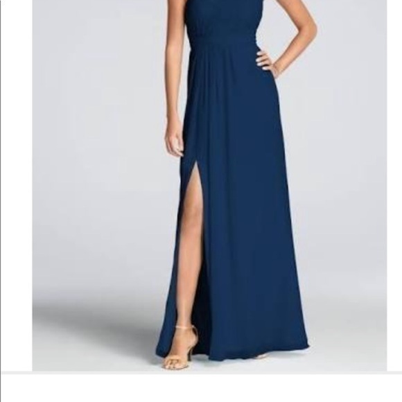 David’s bridal one shoulder chiffon dress marine - Picture 3 of 7